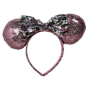 Disney Minnie Mouse Ears Headband Pink and Silver Sequins